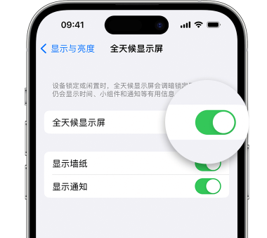 铁力苹果15预约维修分享iPhone15如何设置全天候显示屏幕可见 